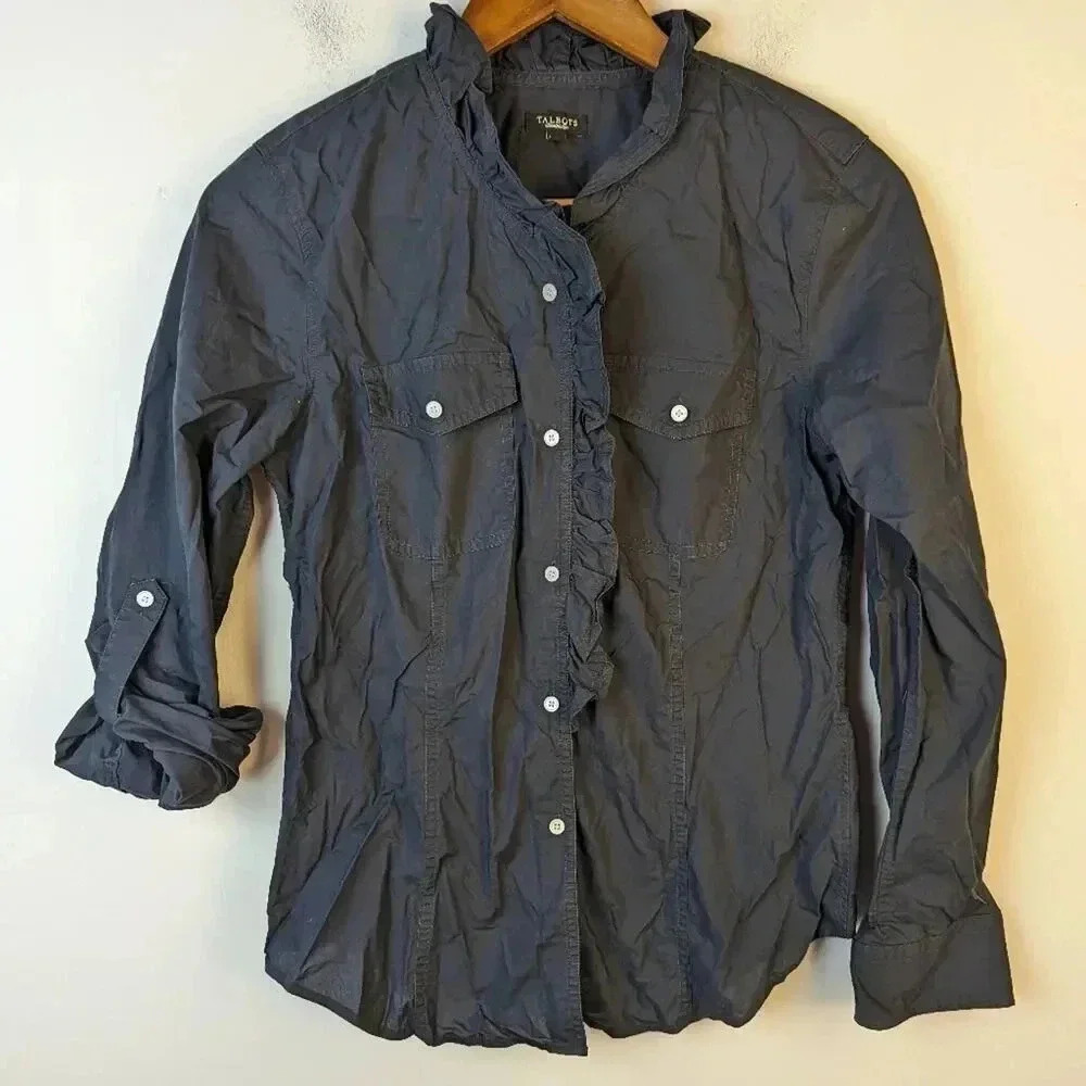 Talbots Ruffled Button Front Shirt - 4 - Picture 8 of 10